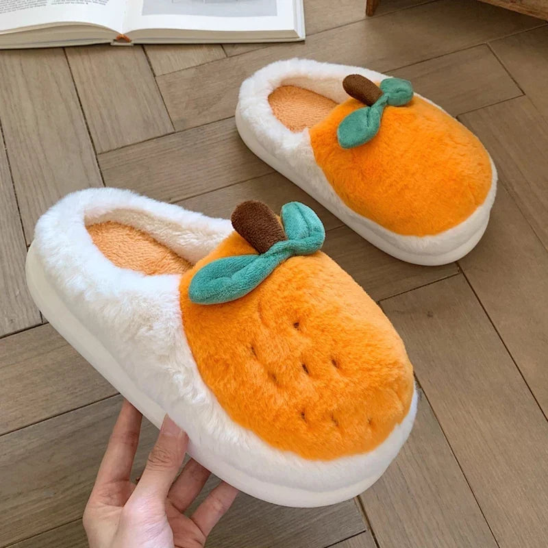 Chaussons en Fourrure Duveteux Orange — Chaussons Sandalo, vue 1